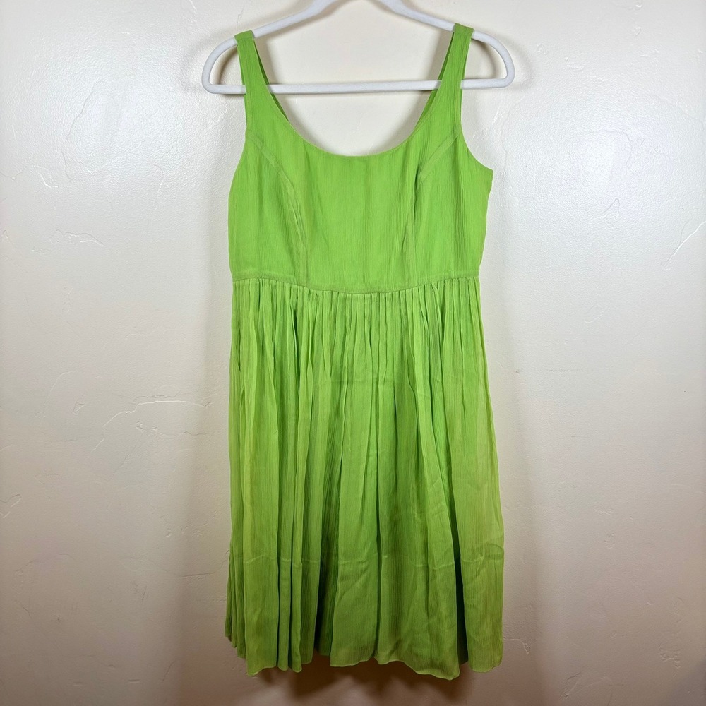 J.Crew Silk Chiffon Babydoll Dress Lime Green Pleated Summer Party NWT Women 12P